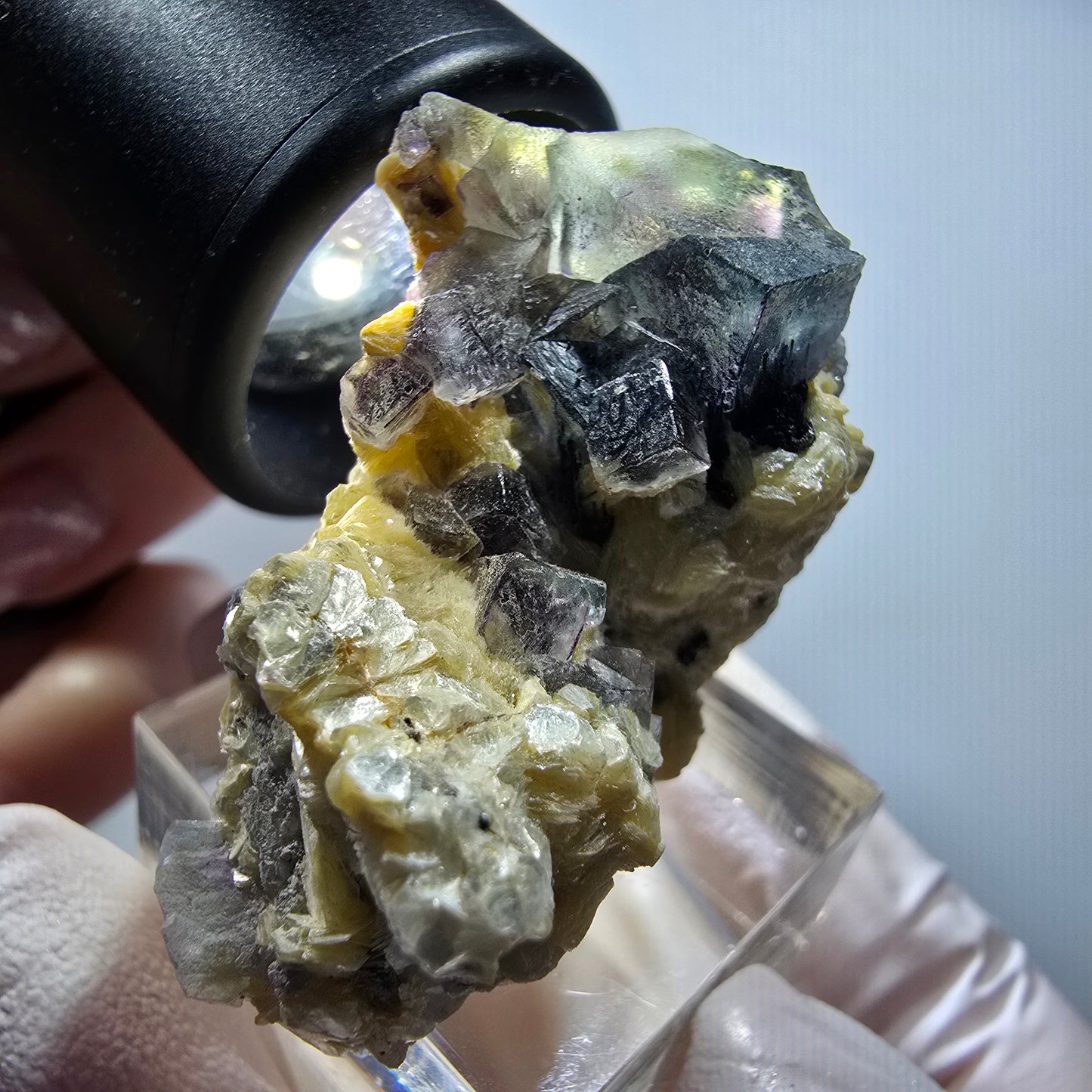 Bunte Phantom Fluorit, Schörl Turmalin, Muskovit Stufe Erongo, Namibia 44*32*27mm