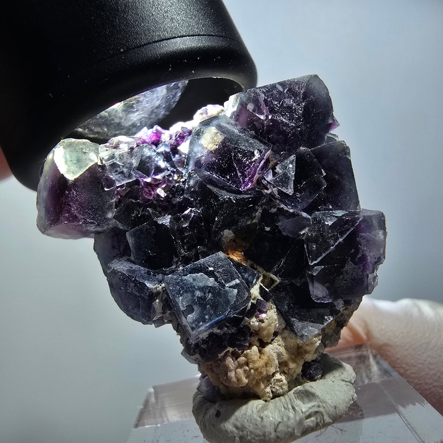 Seltene Phantom Fluorit Würfel, Quarz Stufe Okorusu, Namibia 36*32*17mm