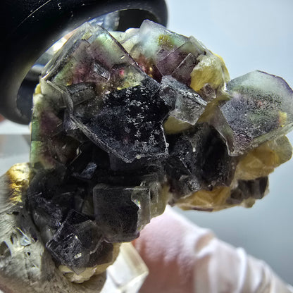 Bunte Phantom Fluorit Würfel, Muskovit, Hyalit Stufe Erongo, Namibia 33*27*25mm