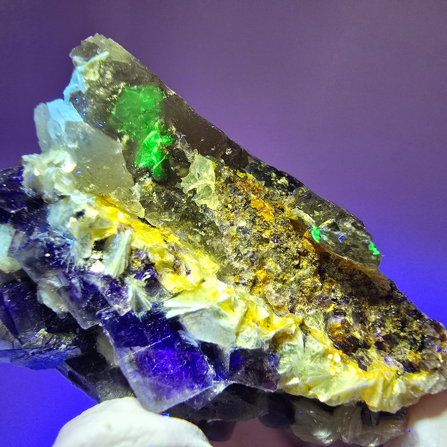 Bunte Phantom Fluorit Würfel, Muskovit, Hyalit, Rauchquarz Erongo, Namibia 42*36*29mm