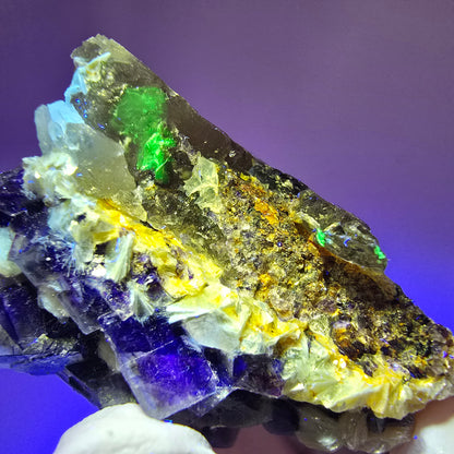 Bunte Phantom Fluorit Würfel, Muskovit, Hyalit, Rauchquarz Erongo, Namibia 42*36*29mm