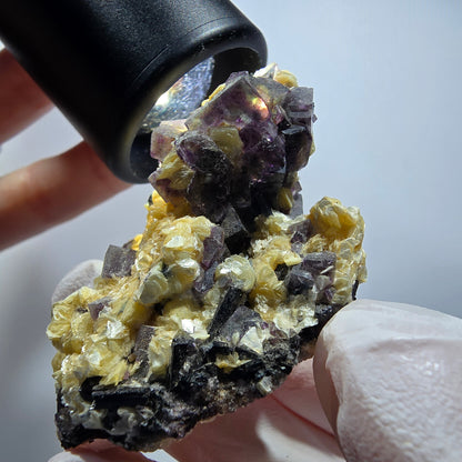 Bunte Phantom Fluorit, Schörl Turmalin, Muskovit Stufe Erongo, Namibia 50*36*32mm