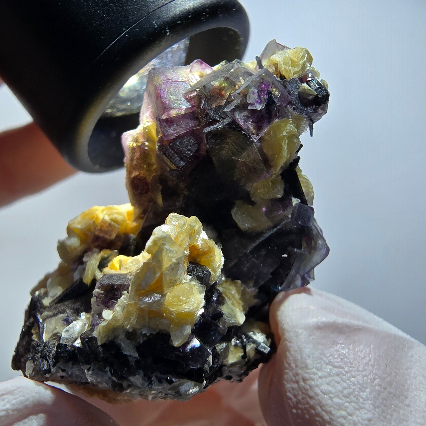 Bunte Phantom Fluorit, Schörl Turmalin, Muskovit Stufe Erongo, Namibia 50*36*32mm