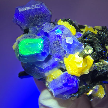 Phantom Fluorit, hexagonal, Schörl Turmalin, Muskovit, Hyalit Erongo, Namibia 46*32*31mm