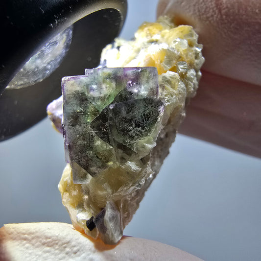 Bunte Phantom Fluorit, Schörl Turmalin, Muskovit, Hyalit, Quarz Erongo Namibia 37*26*23mm