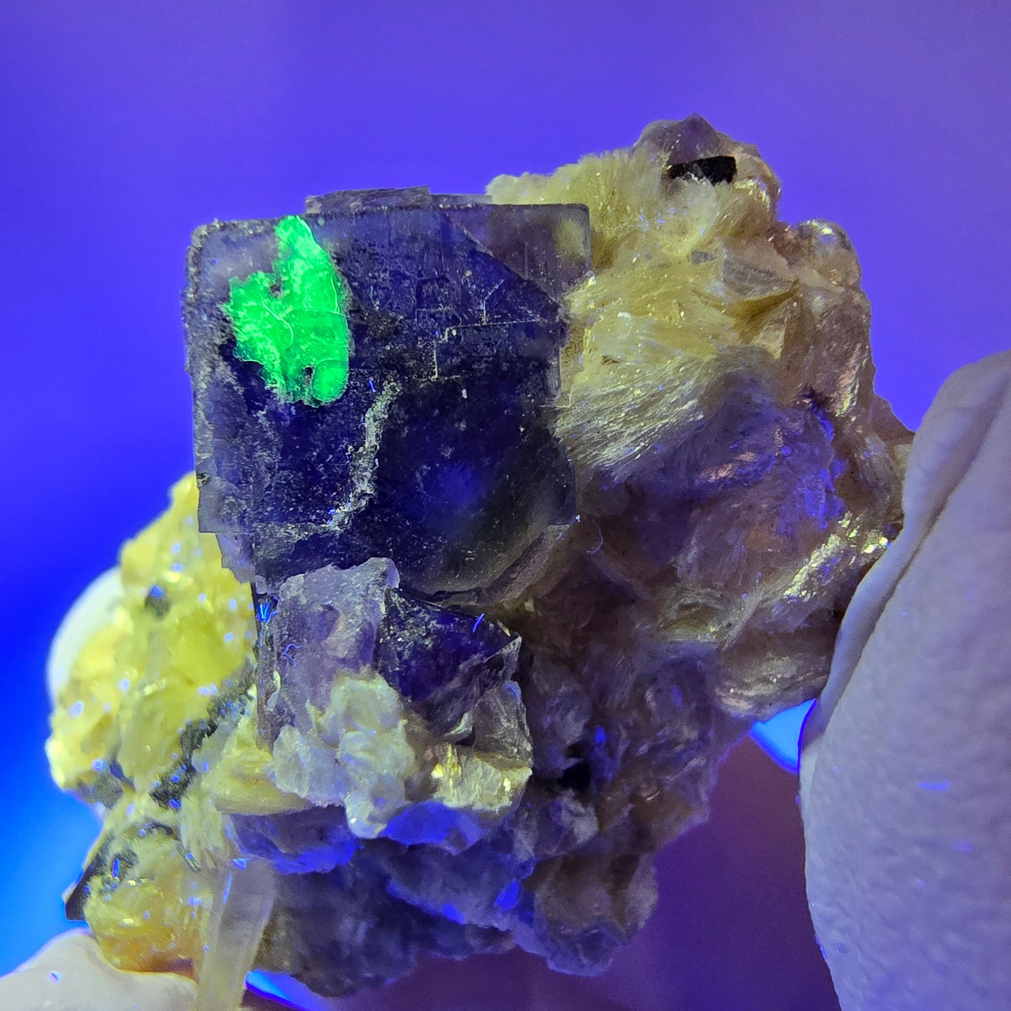 Bunte Phantom Fluorit, Schörl Turmalin, Muskovit, Hyalit, Quarz Erongo Namibia 37*26*23mm