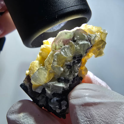 Phantom Fluorit, hexagonal, Schörl Turmalin, Muskovit, Hyalit Erongo, Namibia 35*23*18mm