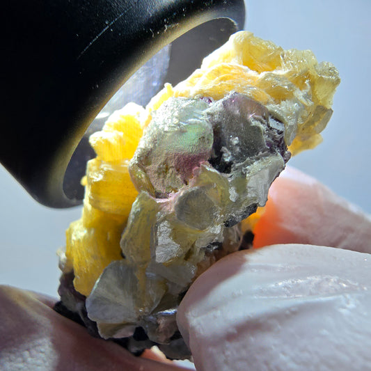 Phantom Fluorit, hexagonal, Schörl Turmalin, Muskovit, Hyalit Erongo, Namibia 35*23*18mm