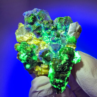 Phantom Fluorit, hexagonal, Schörl Turmalin, Muskovit, Hyalit Erongo, Namibia 44*37*27mm