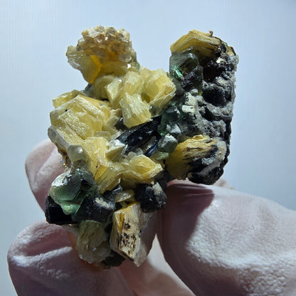 Phantom Fluorit, hexagonal, Schörl Turmalin, Muskovit, Hyalit Erongo, Namibia 44*37*27mm