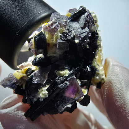 Bunte Phantom Fluorit, Schörl Turmalin, Muskovit Stufe Erongo, Namibia 46*31*34mm