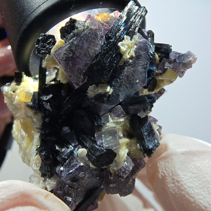 Bunte Phantom Fluorit, Schörl Turmalin, Muskovit Stufe Erongo, Namibia 46*31*34mm