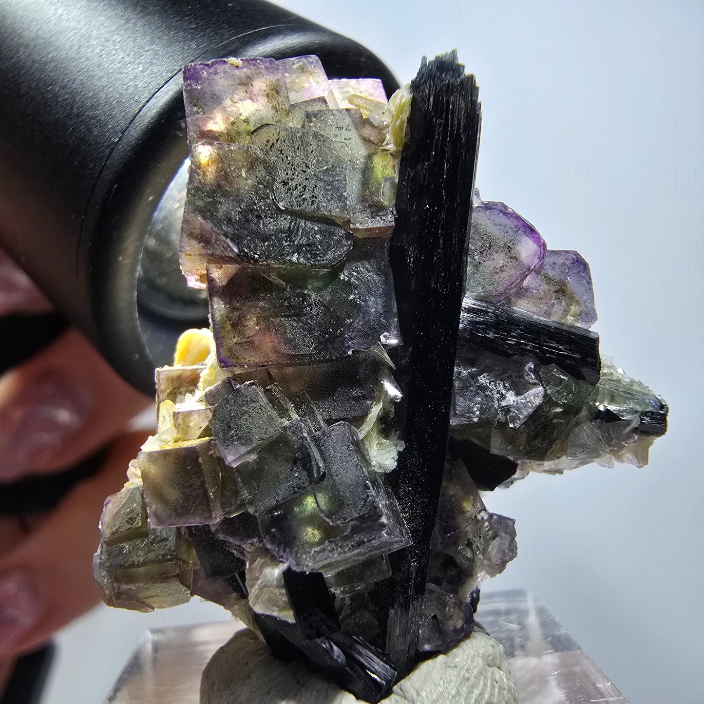 Bunte Phantom Fluorit, Schörl Turmalin, Muskovit Stufe Erongo, Namibia 36*30*18mm