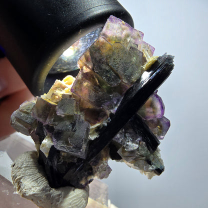 Bunte Phantom Fluorit, Schörl Turmalin, Muskovit Stufe Erongo, Namibia 36*30*18mm