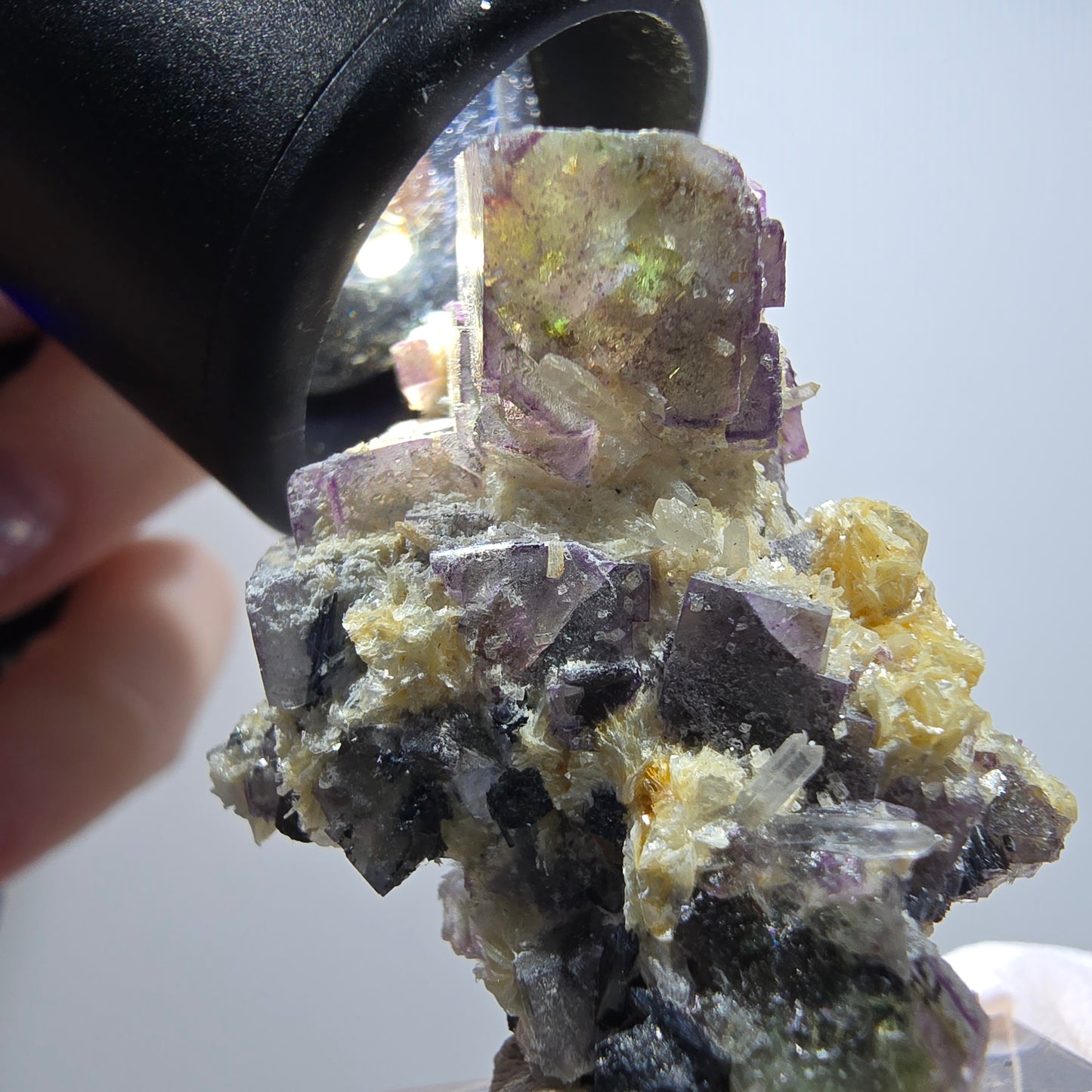 Bunte Phantom Fluorit, Schörl Turmalin, Muskovit Stufe Erongo, Namibia 36*30*18mm