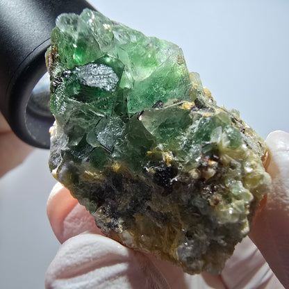 Phantom Fluorit Würfel, Muskovit, Hyalit Stufe Erongo, Namibia 36*32*24mm