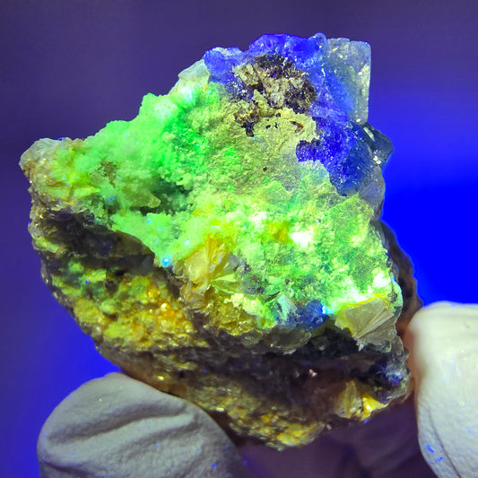 Phantom Fluorit Würfel, Muskovit, Hyalit Stufe Erongo, Namibia 36*32*24mm