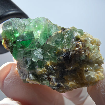 Phantom Fluorit Würfel, Muskovit, Hyalit Stufe Erongo, Namibia 36*32*24mm