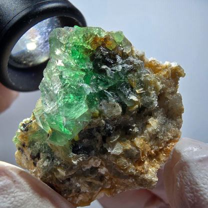 Phantom Fluorit Würfel, Muskovit, Hyalit Stufe Erongo, Namibia 36*32*24mm