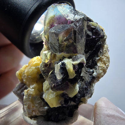 Bunte Phantom Fluorit, Schörl Turmalin, Muskovit, Hyalit Erongo, Namibia 37*28*20mm