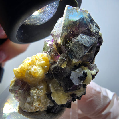 Bunte Phantom Fluorit, Schörl Turmalin, Muskovit, Hyalit Erongo, Namibia 37*28*20mm