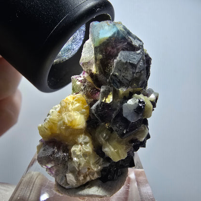 Bunte Phantom Fluorit, Schörl Turmalin, Muskovit, Hyalit Erongo, Namibia 37*28*20mm