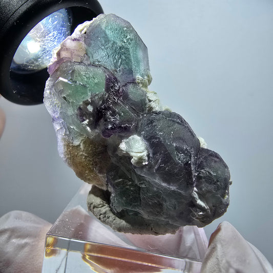 Phantom Fluorit Würfel, hexagonal, Muskovit Stufe Erongo, Namibia 48*27*20mm