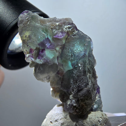 Phantom Fluorit Würfel, hexagonal, Muskovit Stufe Erongo, Namibia 48*27*20mm