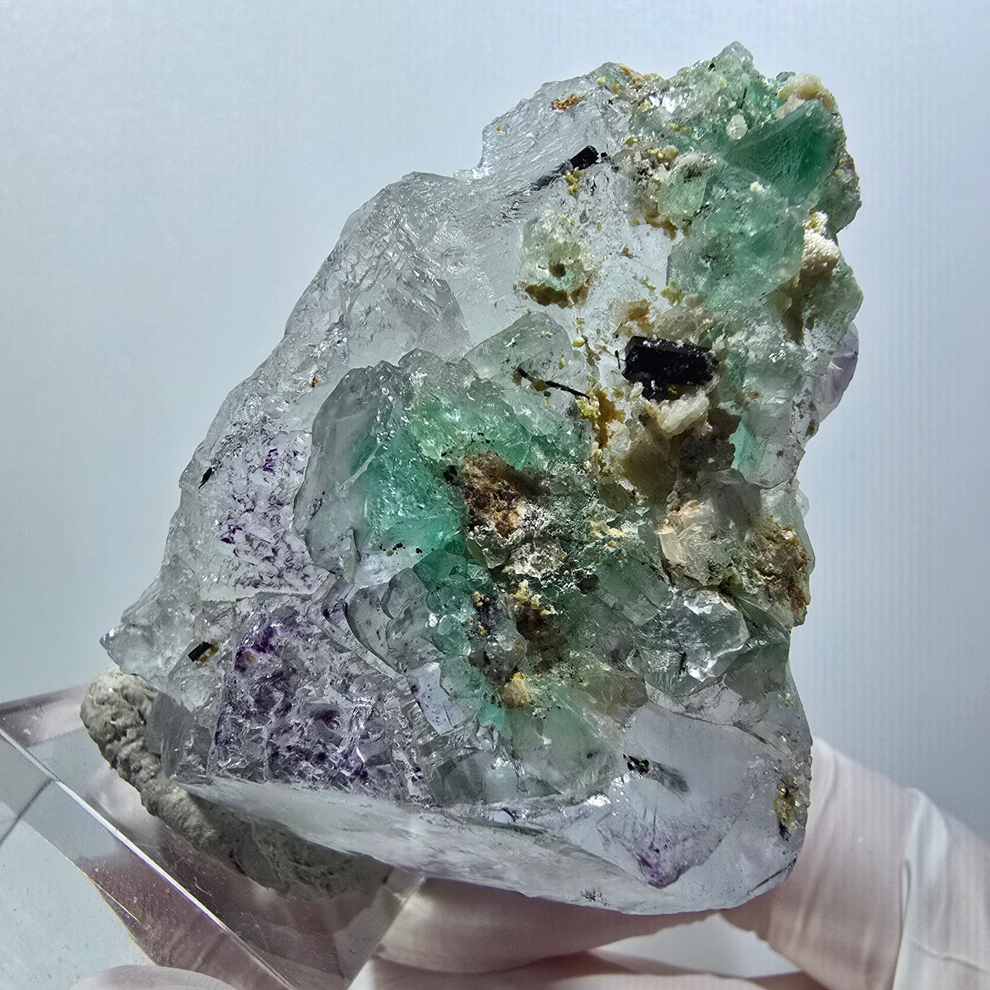 Phantom Fluorit, Schörl Turmalin, Hyalit Stufe Erongo, Namibia 62*40*32mm