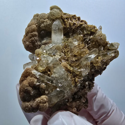 Seltene Rauchquarz DT, Prehnit Stufe Goboboseb, Namibia 66*49*35mm