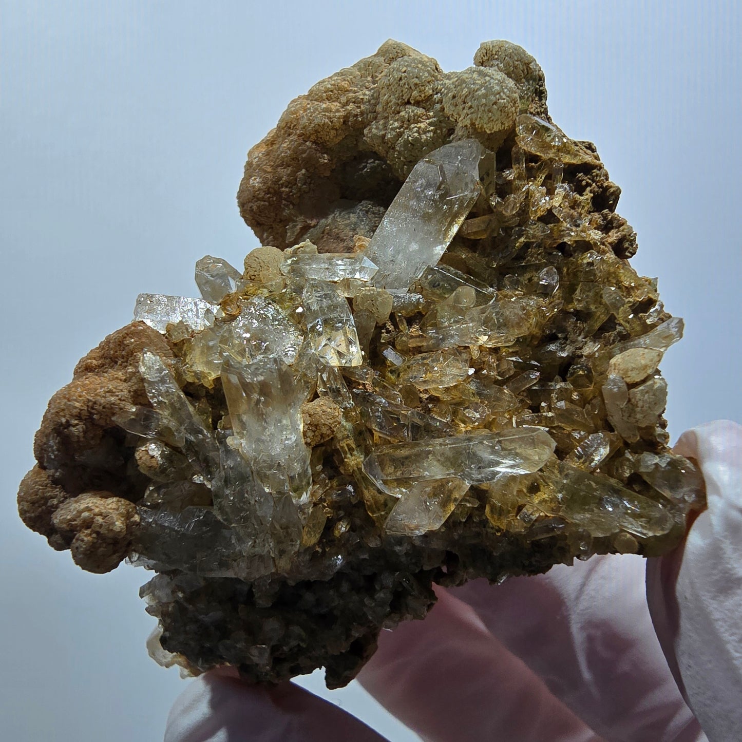 Seltene Rauchquarz DT, Prehnit Stufe Goboboseb, Namibia 66*49*35mm