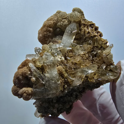 Seltene Rauchquarz DT, Prehnit Stufe Goboboseb, Namibia 66*49*35mm