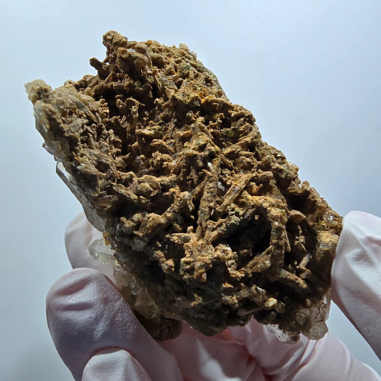 Seltene Rauchquarz DT, Prehnit Stufe Goboboseb, Namibia 66*49*35mm