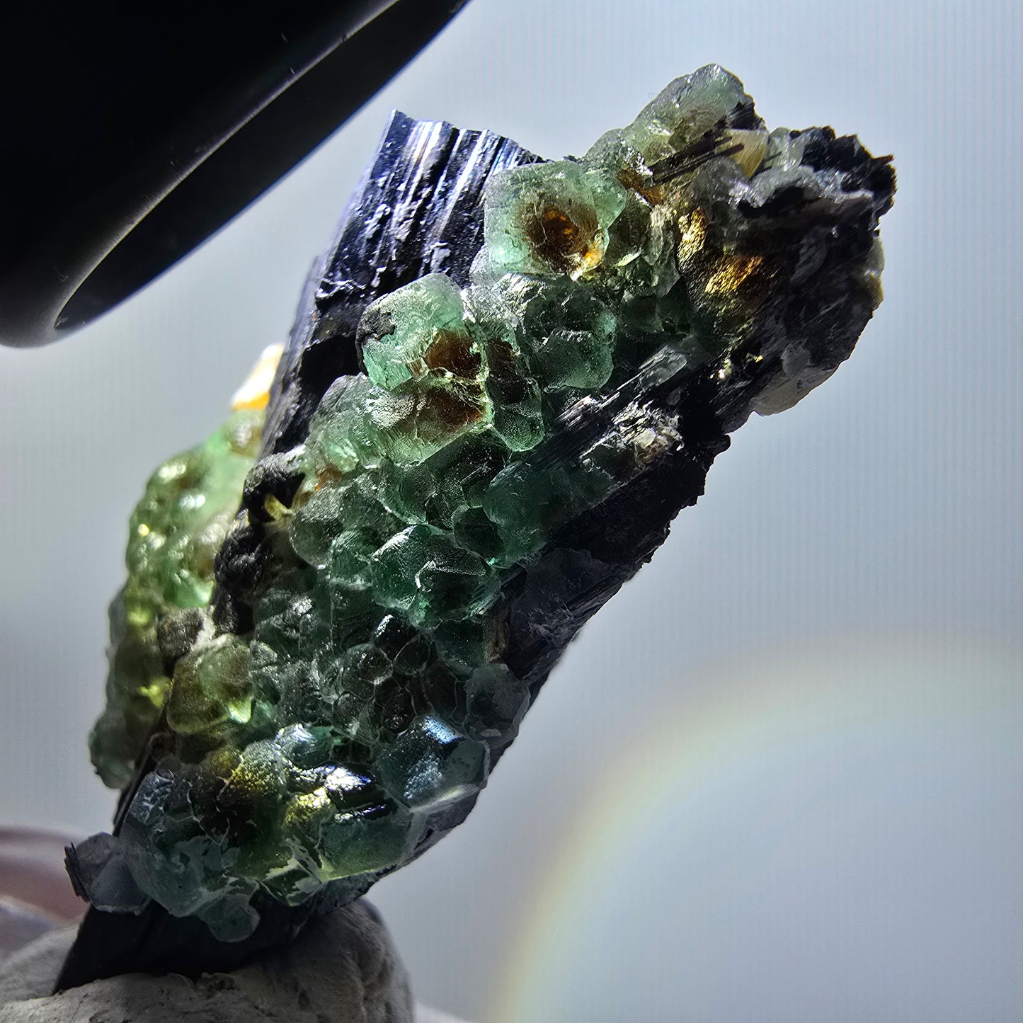 Phantom Fluorit, hexagonal, Schörl Turmalin, Muskovit Erongo, Namibia 49*32*22mm