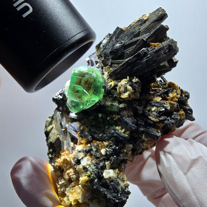 Phantom Fluorit, hexagonal, Schörl Turmalin, Muskovit Erongo, Namibia 66*45*40mm