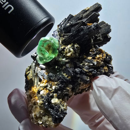 Phantom Fluorit, hexagonal, Schörl Turmalin, Muskovit Erongo, Namibia 66*45*40mm