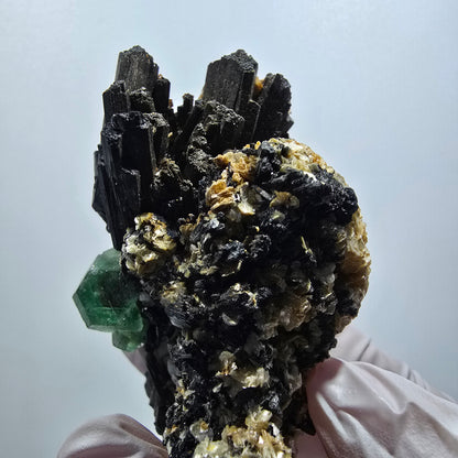 Phantom Fluorit, hexagonal, Schörl Turmalin, Muskovit Erongo, Namibia 66*45*40mm