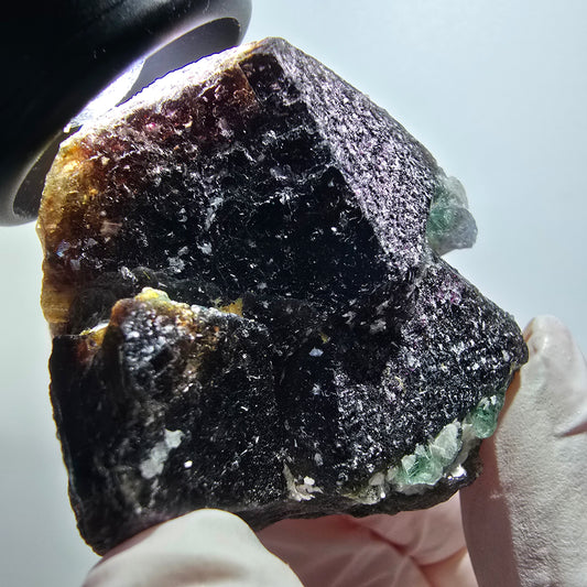 Phantom Fluorit Würfel, hexagonal, Muskovit Stufe Erongo, Namibia 60*51*39mm
