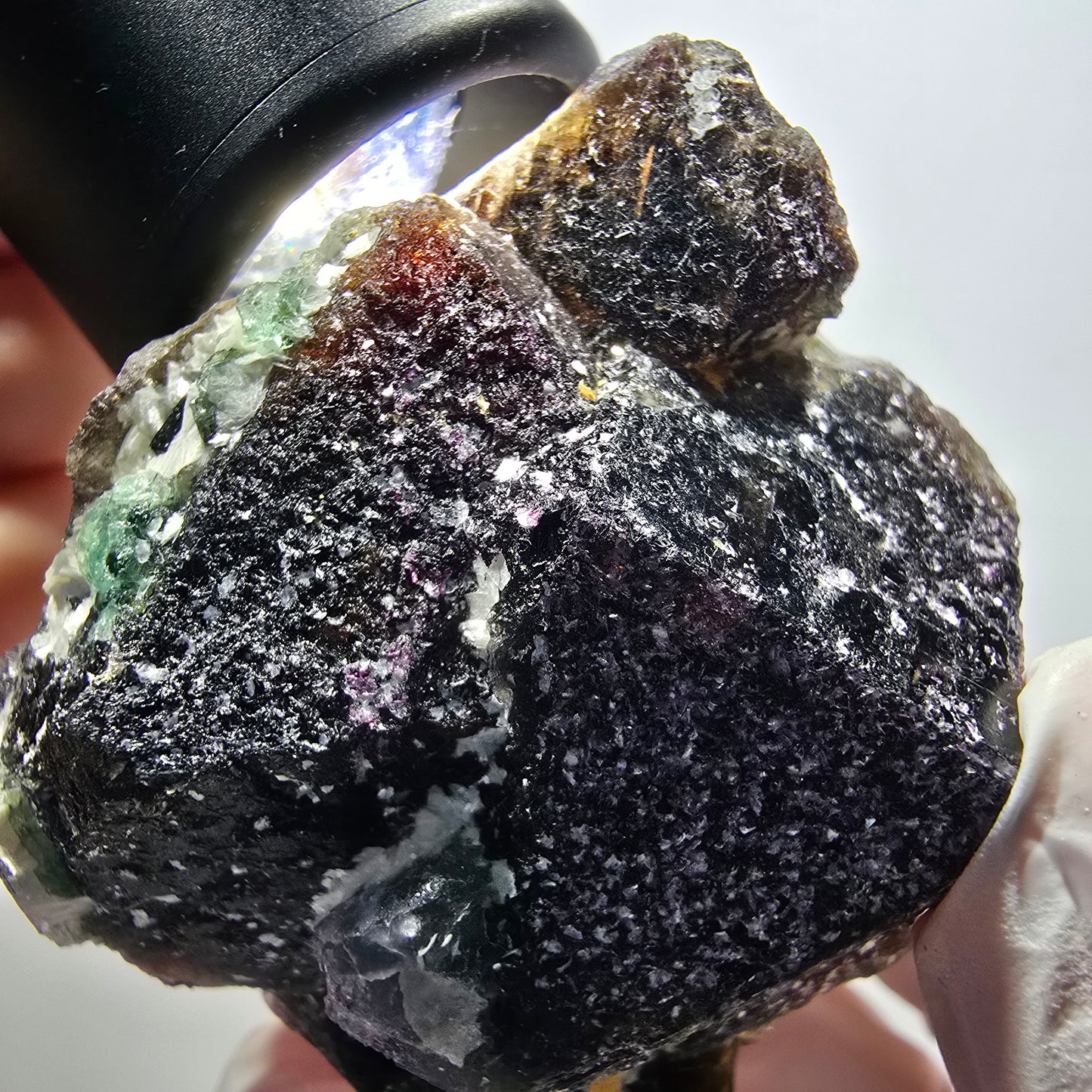 Phantom Fluorit Würfel, hexagonal, Muskovit Stufe Erongo, Namibia 60*51*39mm