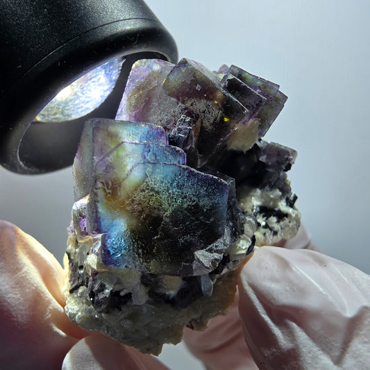 Bunte Phantom Fluorit, Schörl Turmalin, Muskovit Stufe Erongo, Namibia 44*39*31mm