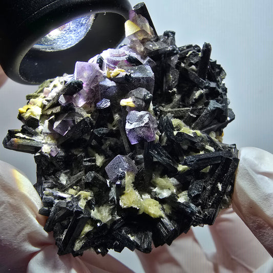 Bunte Phantom Fluorit, Schörl Turmalin, Muskovit, Hyalit Erongo, Namibia 55*51*26mm