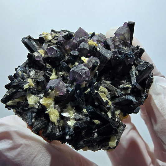 Bunte Phantom Fluorit, Schörl Turmalin, Muskovit, Hyalit Erongo, Namibia 55*51*26mm