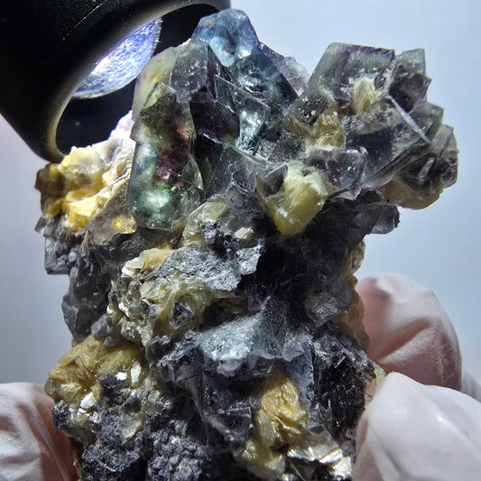 Bunte Phantom Fluorit, Schörl Turmalin, Muskovit Stufe Erongo Namibia 56*55*24mm