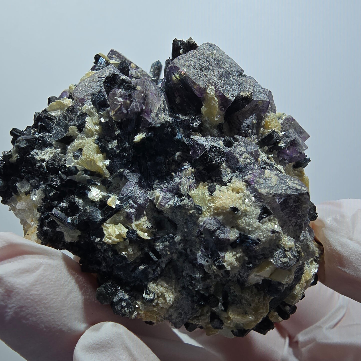 Colorful Phantom Fluorite, Schorl Tourmaline, Muscovite Specimen Erongo Namibia 61*54*41mm 