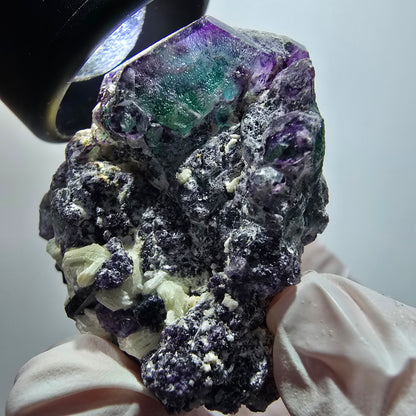 Fluorite fantôme, hexagonale, tourmaline Schörl, muscovite Erongo, Namibie 56*44*34mm 