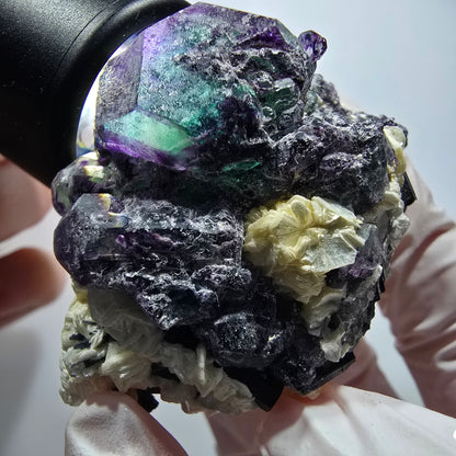 Fluorite fantôme, hexagonale, tourmaline Schörl, muscovite Erongo, Namibie 56*44*34mm 