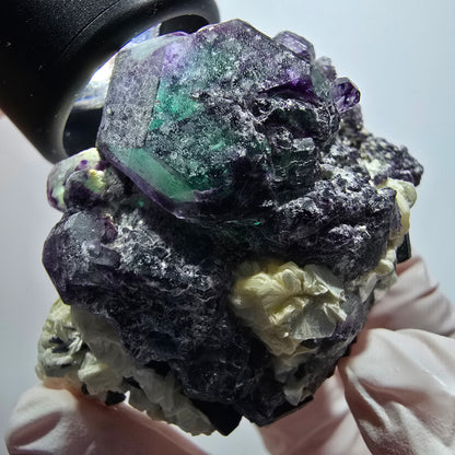 Fluorite fantôme, hexagonale, tourmaline Schörl, muscovite Erongo, Namibie 56*44*34mm 