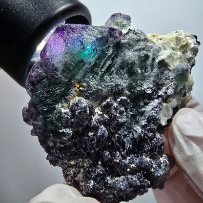 Fluorite fantôme, hexagonale, tourmaline Schörl, muscovite Erongo, Namibie 56*44*34mm 