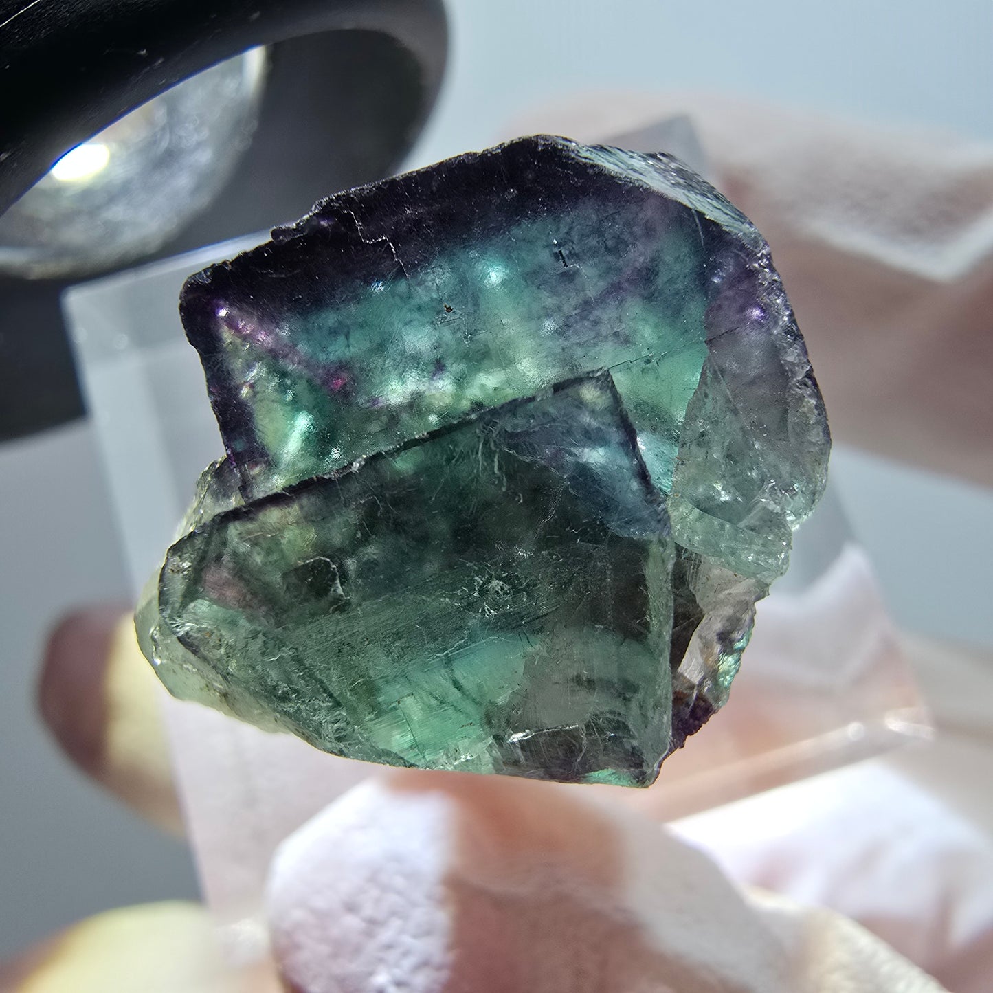 Very clear phantom fluorite cube specimen, green-purple Okorusu, Namibia 19*18*16mm #11772 