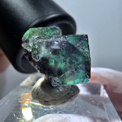 Very clear phantom fluorite cube specimen, green-purple Okorusu, Namibia 19*18*16mm #11772 
